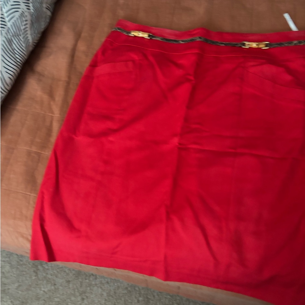 Calvin Klein Red Pencil Skirt with Chain-Accent Waist